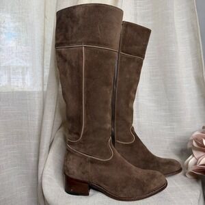Two24 Ariat Suede Leather Tall Boots Heel Side Zip Brown Spain Women Shoe Size 8